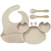 Conjunto de Três Peças de Louça de Silicone Infantil, Prato de Caranguejo, Tigela para Comida de Bebê, Garfo e Colher, Alimentação Materna e Infantil, Louça para Comida de Bebê