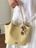 Bolsa de Mano Tejida de Gran Capacidad Estilo Coreano para Mujer Bolso de Hombro para Madre Nuevo Color Puro Moda Casual Cuero PU Suave Bolso Grande