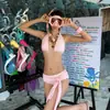 Tailandia Bikini Sexy Color Sólido Atar Cuello Halter Dos Piezas Traje de Baño para Mujer Playa Aguas Termales Traje de Baño Vacaciones Bikini