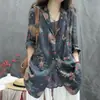 Jaqueta Blazer de Algodão e Linho de Alta Qualidade com Estampa Retro Sete Mangas Feminina Verão Fina Elegante Casual Proteção Solar Blazer Top
