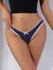 Exportación Transfronteriza Ropa Interior Sexy de Algodón Puro Acanalado Elástico Tanga para Mujer de Cintura Baja con Borde de Encaje de Color Contrastante 472