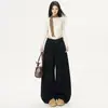 Calça Casual Laranja Infantil com Estampa de Leopardo Preto, Personalidade, Perna Larga para Mulheres, Caimento Solto, Emagrecedor, Moda Tendência de Nicho, Versátil, Comprimento Total.