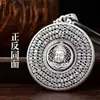 Pingente de fivela de segurança Buddha Head Heart Sutra masculino personalidade da moda colar giratório Thai Silver Hollow estilo étnico retrô joias