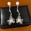 Brincos de flor de zircônia com pérola e pino de prata, brincos de luxo leve de alta qualidade, acessórios doces e elegantes para feriado, brincos de atacado