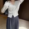 Suéter de Primavera de Melocotón Blanco 8 Colores Coreano Cuello en V de un Solo Botón Cardigan de Lana Tejida Top Delgado para Mujer