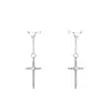 Pendientes largos de perla con forma de cruz de circón, modernos, sencillos, de estilo frío, dulces y frescos, con un diseño distintivo y sentido del humor.