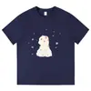 Camiseta de Manga Curta com Estampa de Filhote em Seda Leite Verão Novo Estilo Solta Emagrecedora Estudante Top Versátil para Homens e Mulheres