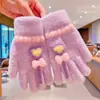 Luvas Infantis Outono e Inverno Forradas com Lã Espessadas à Prova de Frio Meninas À Prova de Vento e Quentes Luvas de Tricô de Dedo Inteiro com Laço e Varinha Mágica