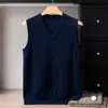 ¡Ropa para el trayecto diario! Chaleco de cachemir para hombre con cuello en V, chaleco de punto pullover 100% cachemir de cabra, chaleco sin mangas para capas