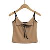 Pure Sweet and Spicy Color Bow Small Sling Feminino 2024 Verão Novo Slim-fit Short Vest Base Top