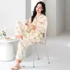 Pijama de mujer para primavera y otoño, de manga larga y pantalón largo, cárdigan de algodón con cuello de solapa, ropa de casa linda de niña con dibujos animados, se puede usar para salir