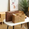 Cesta de Almacenamiento Rectangular con Esquina de Espacio Tejido de Mimbre Sintético para Hogar, Organizador de Cesta para Almacenamiento de Artículos Varios en el Borde Lateral Estrecho del Gabinete