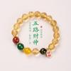 Pulsera de Vidrio Color Ceniza de 10 mm Estilo Templo con Bendición del Dios de la Riqueza de Cinco Vías, Pulsera de Vidrio Luminoso Dorado al por Mayor