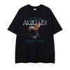 Ropa para Hombre Ins Retro Americano Camiseta Negra de Manga Corta con Hombro Caído, Estampado de Caballo en Racimo y Diseño de Letras, Peso Pesado Holgada Estilo High Street