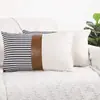 Amazon Transfronterizo Cuero Azul Gris Negro Raya Puntada Hogar Mesita de Noche Sofá Cojín Cojín Funda de Cojín