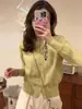 Cardigã de tricô fino novo, macio e glutinoso para o início do outono, feminino, coreano, gola redonda, solto, curto, pequeno, peça externa, suéter, jaqueta, top
