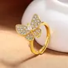 Anillo de Mariposa Abierto de Moda Estilo Coreano con Diamantes Microincrustados, Sensación de Lujo Ligero de Gama Alta de Nicho, Anillo para Mujer, Suministro Transfronterizo