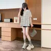 Camiseta de Manga Corta con Capucha y Cremallera, Rayas de Encaje, Talla Grande para Mujer (hasta 150 kg) para Verano, Diseñada para Lucir Adelgazante