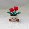 Enfeites Pequenos para Mesa Acabados Lã Tricotado à Mão Crochê Flores Artificiais Tulipas Suculentas em Vaso Enfeites de Flores Artificiais