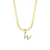 Joyería Popular Transfronteriza Europea y Americana con Colgante de Letra para Mujer Acero Inoxidable Chapado en Oro de 18 Quilates Cadena de Serpiente Plana Collar con Letra de Perla