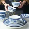 Azul e branco cor nacional peônia cerâmica chinesa tigelas pratos louça doméstico 4,5 polegadas tigela de arroz tigela de salada tigela grande para macarrão