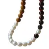 Collar Original de Perlas Barrocas Empalmadas con Piedra Ojo de Tigre para Mujer Color Maillard Otoño e Invierno Cadena para Clavícula de Color Contrastante