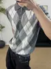 Camiseta Gola Polo de Tricô Manga Curta com Padrão Argyle de Diamante em Mistura de Lã de Alta Qualidade Estilo Old Money Color-Block
