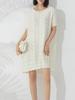 Vestido Outono Mulheres High-end Feito à Mão Quadrado Plissado Pequeno Moda Elegante plus size Manga Curta Pulôver Vestido Midi