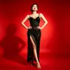 Vestido de Rede com Lantejoulas para Noite de Garotas com Espartilho de Barbatanas, Afunilamento na Cintura, Fenda Alta, Vestido de Festa Bodycon Longo 8170