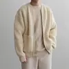 Chaqueta cárdigan de punto con cremallera de color albaricoque para hombre, suéter casual holgado de color sólido grueso de alta calidad, moderno para otoño e invierno