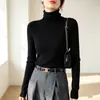 Suéter de punto ajustado de cuello alto para mujer, otoño e invierno, capa interior ajustada, capa base de punto, suéter con cuello fruncido, blanco, talla única