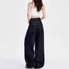 Jeans Azules Oscuros Estilo Americano de Pierna Ancha para Mujer Otoño 2025 Nuevo Cintura Alta Adelgazantes Caída Pernera Petite Pantalones Largos hasta el Suelo