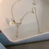Colar feminino com pingente de Rosa Branca romântica francesa, pingente gota d'água de verão, super fada, temperamento gentil, corrente para clavícula