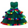 Vestido para Niña de Comercio Exterior Europeo y Americano Poncho Vestido de Pastel de Hilo Lazo Vestido de Princesa para Actuación de Navidad de Niña