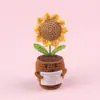 Cartão de Encorajamento com Girassol de Crochê em Vaso Decoração de Mesa Boneca Tecida à Mão Ornamento de Mesa Pequeno Presente