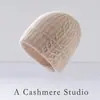 Gorro de Punto de Cachemira Pura Nuevo para Otoño e Invierno para Mujer, Engrosado Cálido Diamante Versátil Moda con Puño Grueso Gorro de Cachemira