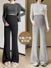 Pantalones acampanados finos de alta elasticidad para maternidad de primavera y verano, pantalones de talla grande de cintura alta con soporte para el vientre, pantalones versátiles de caída larga para el embarazo