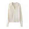 Bai Cai Rong 2026 Outono/Inverno Nova Camisa Polo Decote V Caimento Solto Cor Sólida Elegante Versátil para o Trabalho Emagrecedor Macia e Confortável