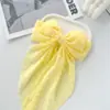 Conjunto Transfronteiriço de Grampo de Cabelo com Laço de Chiffon e Bolinhas, Presilha de Mola para a Parte de Trás da Cabeça, Acessório de Cabelo Fresco e Doce para Mulheres