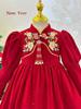 Vestido cheongsam para niña, otoño e invierno, nuevo vestido de invierno para niña pequeña, vestido de princesa, vestido rojo retro de Año Nuevo para niña.