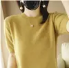Camiseta holgada para mujer en primavera y otoño, no de cachemira, de manga corta, top corto, capa interior, suéter de punto redondo