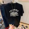 Verão Nova Camiseta de Manga Curta Feminina Algodão Solta Estilo Coreano Ins Roupa Feminina Versátil Estampa de Desenho Animado Top de Meia Manga Tendência Exportação
