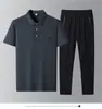 Traje de verano para hombre Camisa Polo de Seda de Hielo para Negocios para Papá de Mediana Edad y Mayor Camiseta Casual de Manga Corta de Secado Rápido Conjunto de Tres Piezas para Padre