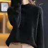 Suéter de Cor Sólida Feminino Gola Alta Meia 2024 Novo Outono e Inverno Moda Feminina Versátil Grosso Peça Externa Solta Tricô Top