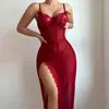Amazon Transfronterizo Sexy Encaje Tirante Hueco Pijama Abertura Camisón Malla Transparente Sexy Conjunto de Ropa Interior