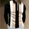 Outono 2024 Novo Exportação Transfronteiriça Masculino 3D Estampado Cor Sólida Casual Zíper Manga Longa Camisa Polo Camisa Paul