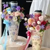 Bandeja Fixa Criativa para Copo de Chá com Leite para Lanches e Bebidas Embalagem de Buquê Arranjo de Flores DIY Suporte Fixo Universal com Cola Materiais para Floricultura
