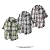 Camisa de Manga Corta a Cuadros Talla Grande Estilo Hong Kong Nuevo Estilo Coreano Moda Europea y Americana Retro Comercio Transfronterizo Comercio al por Mayor Ropa para Hombre