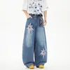 Marca americana de moda transfronteriza unisex diseño de nicho sentido de la moda estrella pantalones de pierna ancha holgados estilo callejero pantalones largos de pierna recta jeans