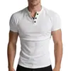 Camiseta masculina transfronteiriça, camisa henley casual americana, manga curta de comércio exterior, camiseta simples de manga curta slim fit de cor sólida da Amazon